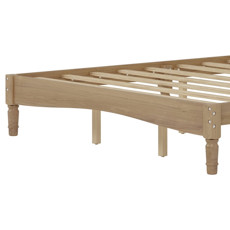 Mid-Century Modern Queen Size Wood Platform Bed with Gourd Shaped Headboard, Retro Style Low Profile Bed Frame with Slats Support