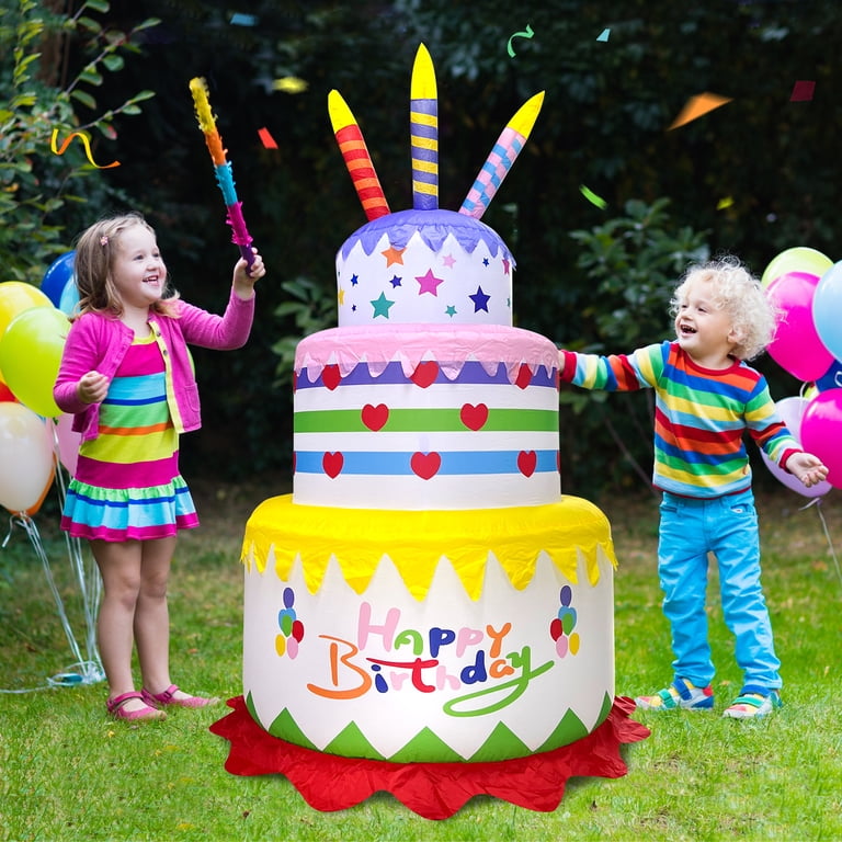 4-Foot Tall Happy Birthday Inflatable Cupcake - Lights Up, Self-Inflates, Outdoor/Indoor Party Decoration With Stakes