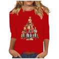 thumbnail image 2 of Meichang Chemises de Noël pour Femmes, Col Rond, Manches 3/4, Coupe Ample, Chandail de Noël Classique, Joyeux Noël, T-Shirts Graphiques, 2 of 4