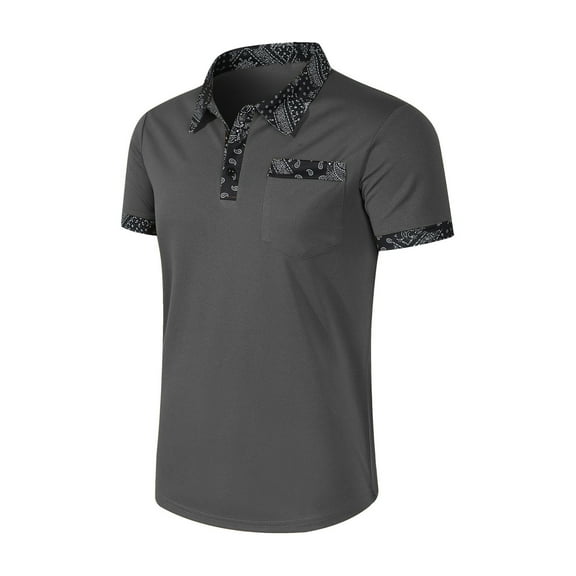 DAETIROS Mens Polo Shirt with Pocket,Short Sleeve Soft Casual Collared Solid Mens Summer Tees Gray Size S-XXXL
