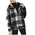 thumbnail image 2 of BLTIBY Womens Flannel Jacket Plaid Printed Zip Down Long Sleeve Shirts Autumn Winter Retro Lapel Coats Outfits with Pocket 2024 White XL, 2 of 3