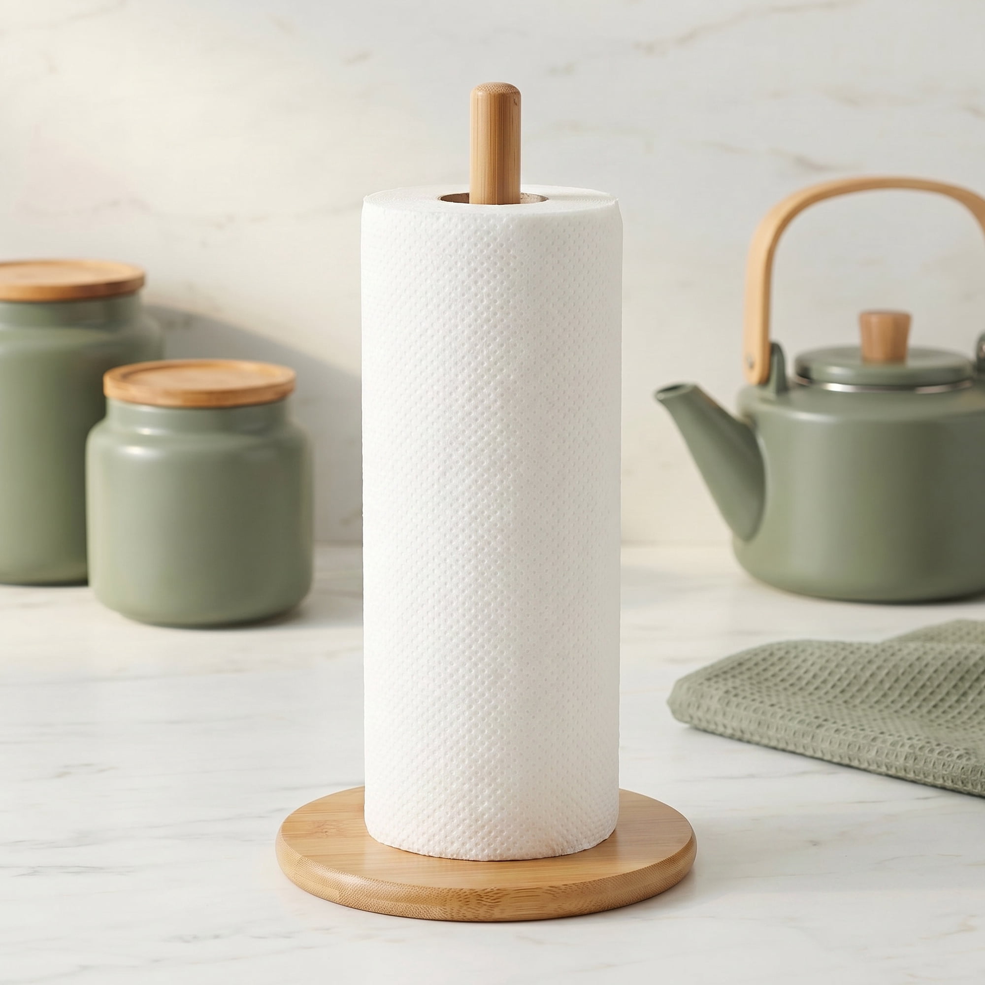 Unique Bargains Paper Towel Holder Countertop Durable Base Wood Natural F 11x5.7inch