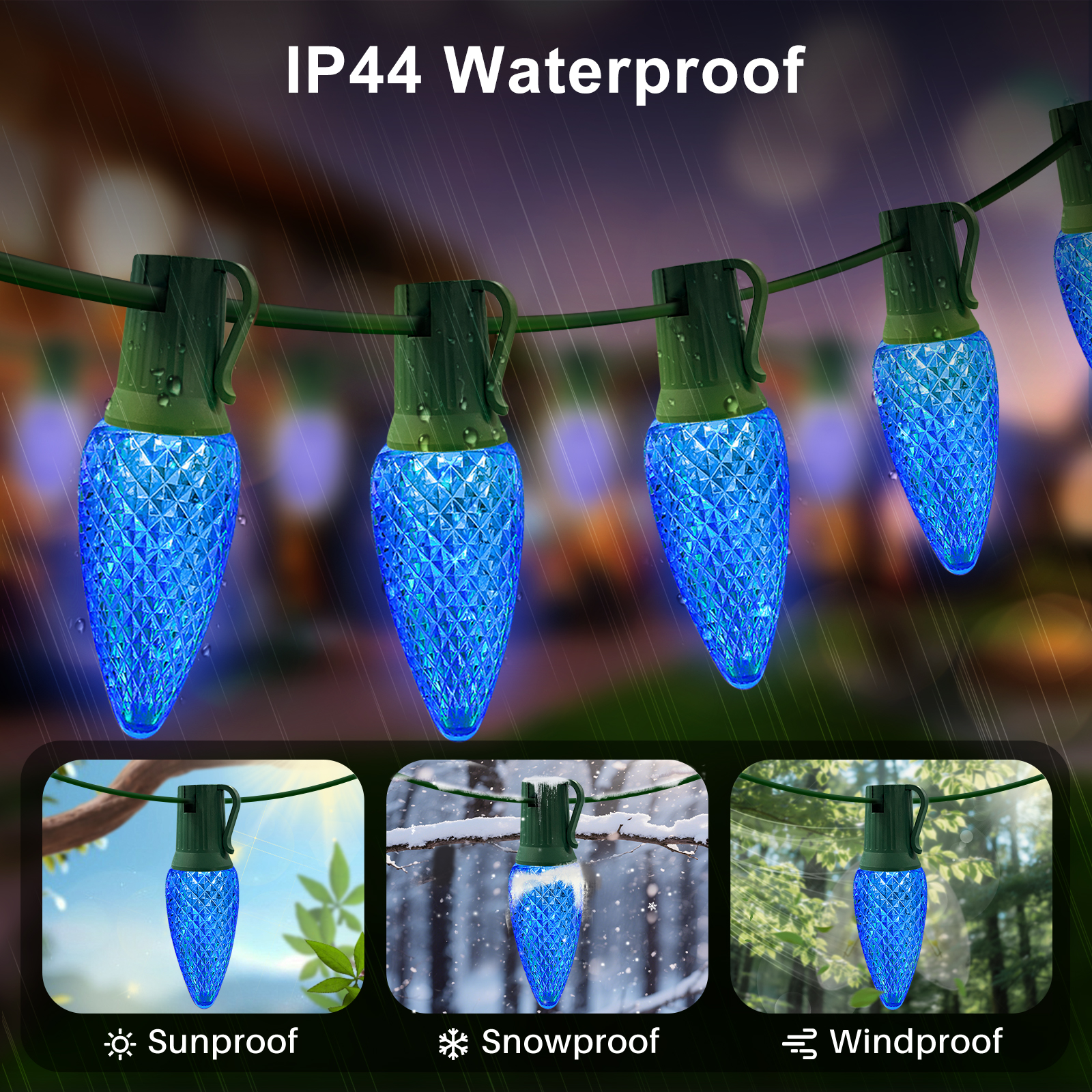 LAMPHOME Blue C9 Christmas String Light Outdoor, 25FT Shatterproof LED for House Rooflines & Pathways, Connectable Waterproof Vintage Christmas Light for Tree, Yard, Patio, Porch, Garden