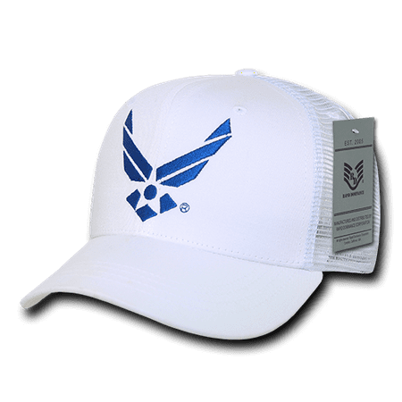 Air Force Trucker Hat - US Air Force, Official Back to the Basics Trucker Mesh Hats Caps, White