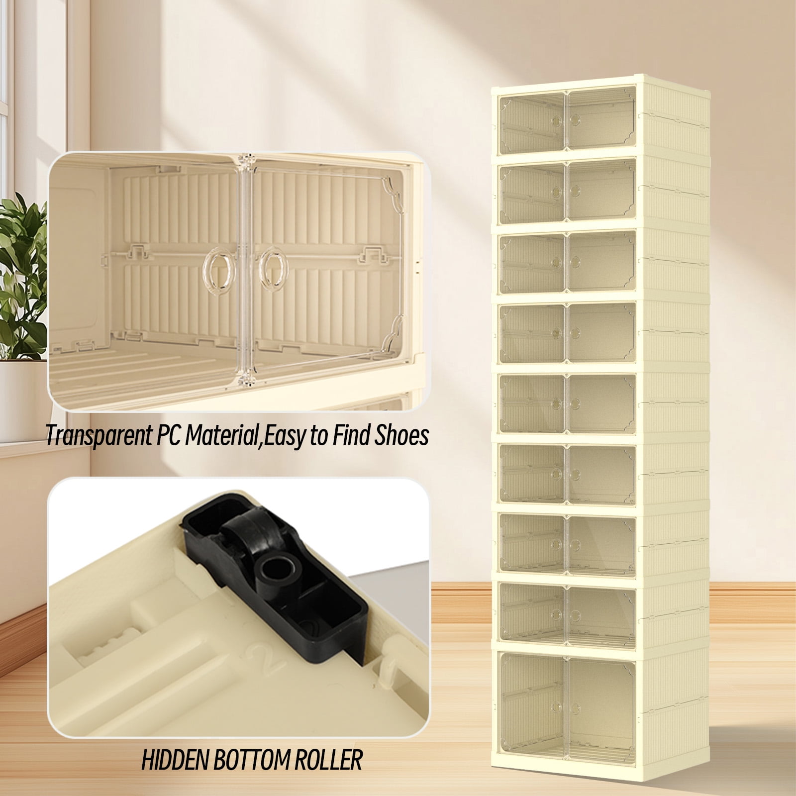 9-Tier 18 Pairs Foldable Shoe Rack Organizer,Plastic Collapsible Shoe Shelf,
