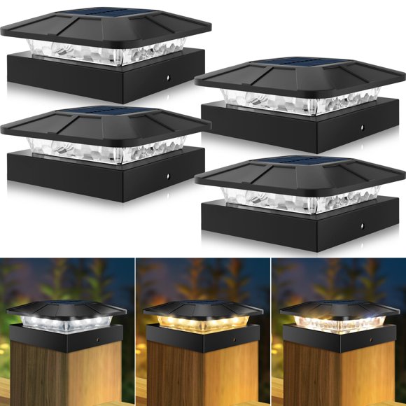 Luces solares Post-Cap Peasur, 4 x 4 pulgadas, para exteriores, 3 modos, paquete de 4
