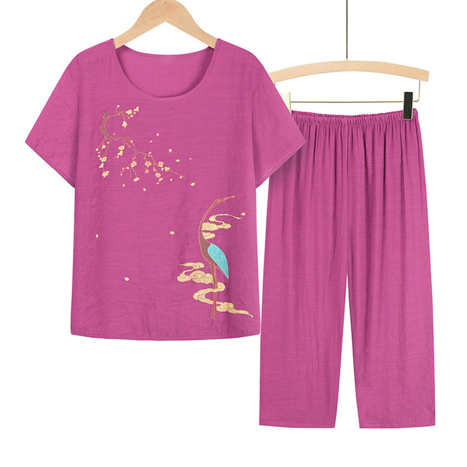JNGSA Women's Capri Pajama Sets Plus Size Sleepwear Top and Capri Loose ...