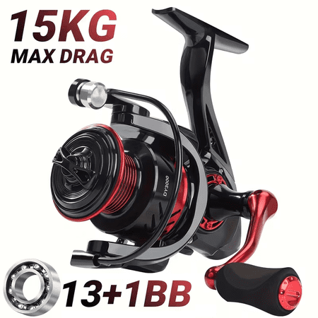Black Red Design 1000-7000 Series Ball Bearings 13+1 15KG Max Drag Spinning Reel Metal Body Freshwater Saltwater Fishing Reel