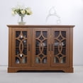 thumbnail image 2 of Oufan Mid Century Sideboard, 48.66" Wooden Buffet Cabinet w/ 3 Tempered Glass Doors & Adjustable Shelf, Large Kitchen Cabinet for Dining Room, Brown, 2 of 11