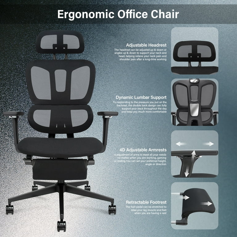 Office Chair, Ergonomic Desk Chair with 4D Pillow Lumbar Support Height &  Depth Adjustment, Adjustable Headrest & Armrest, Comfy Waterfall Cushion,  Tilting & Height Adjustment Home Office Desk Chairs 