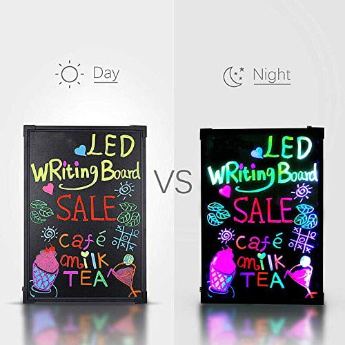 MBQMBSS LED Message Writing Board 16 X 12 Illuminated Light Erase Board Acrylic Led Message Board Outdoor Erasable Lighted Letter Board Menu Sign Board with Remote Control&8 Colors Chalk Marker 