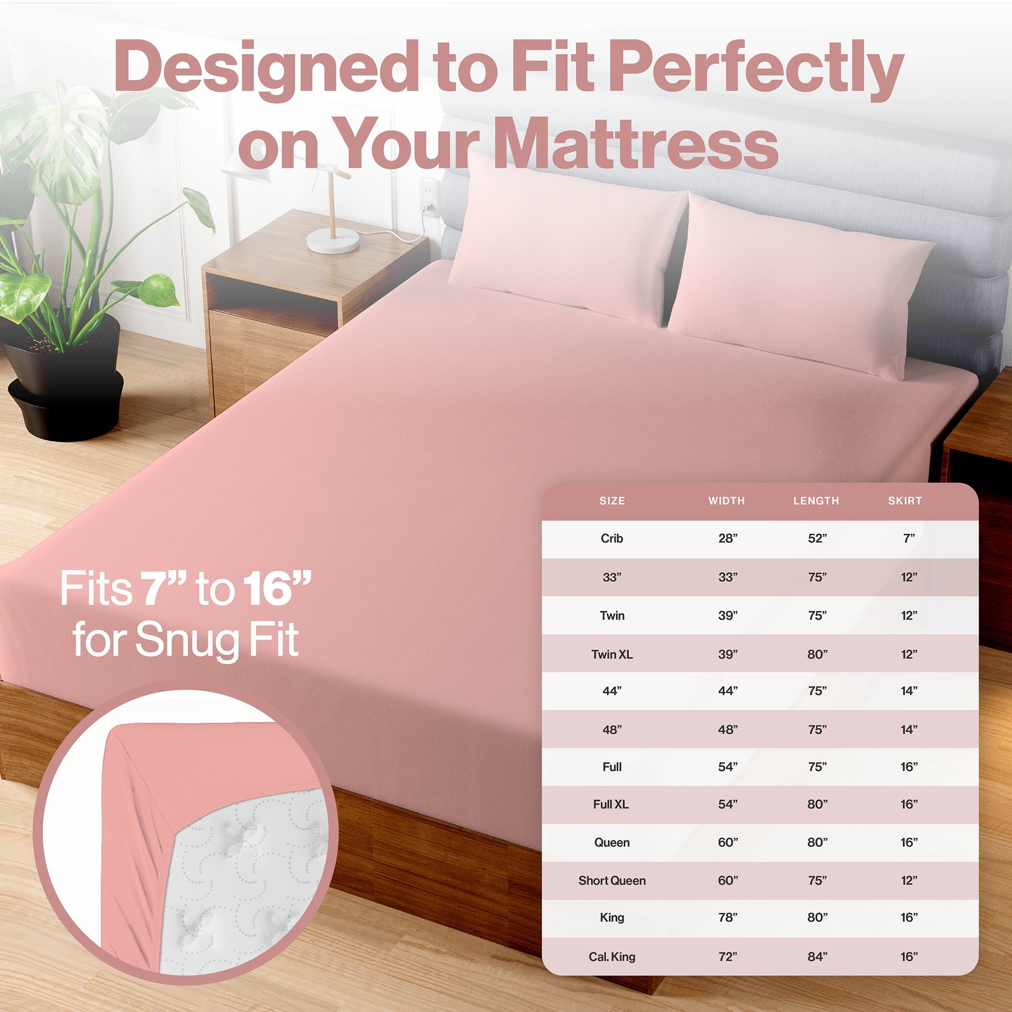 Superity Linen Short Queen Fitted Sheet Made from Cotton. Moisture Wicking Cotton Bed Sheet for Breathable, Dry, and Comfortable Night's Sleep. 200 Thread Count. (Pink)