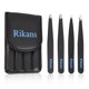 thumbnail image 1 of Juego de pinzas de precisión Rikans - Paquete de 4 pinzas profesionales negras - Práctica bolsa de transporte - Juego de pinzas de acero inoxidable superior - Astillas de cejas, vello facial o encarna, 1 of 5