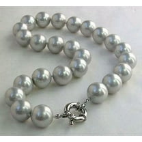 K-KED 10mm Silver Gray South Sea Shell Pearl Round Beads Necklace 18 Inches