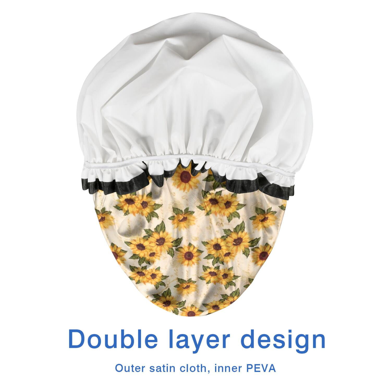 Shower Caps,Beige Sunflower Cluster Pattern Waterproof Shower Cap for Women 4 Pieces,Double Reusable Hair Cover for Shower PEVA Elastic Stretch Hem