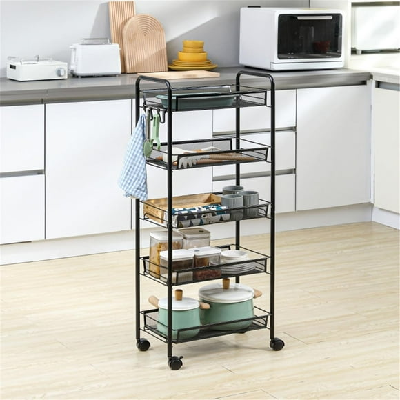Minzan 5 - Tier Utility Cart with Removable Wire Baskets for Kitchen, Bedroom, Garage (Black)
