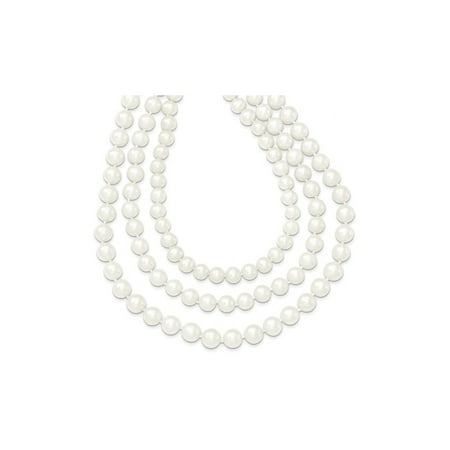 - Triple Strand 8-9mm White Freshwater Cultured Pearl Necklace in 14K Yellow Gold