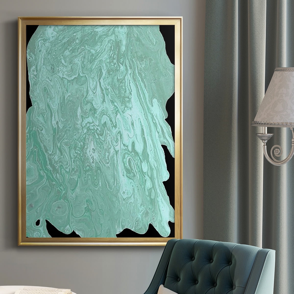 Teal Cascade II Premium Framed Print, in Gold, Black, or Silver - Ready to Hang