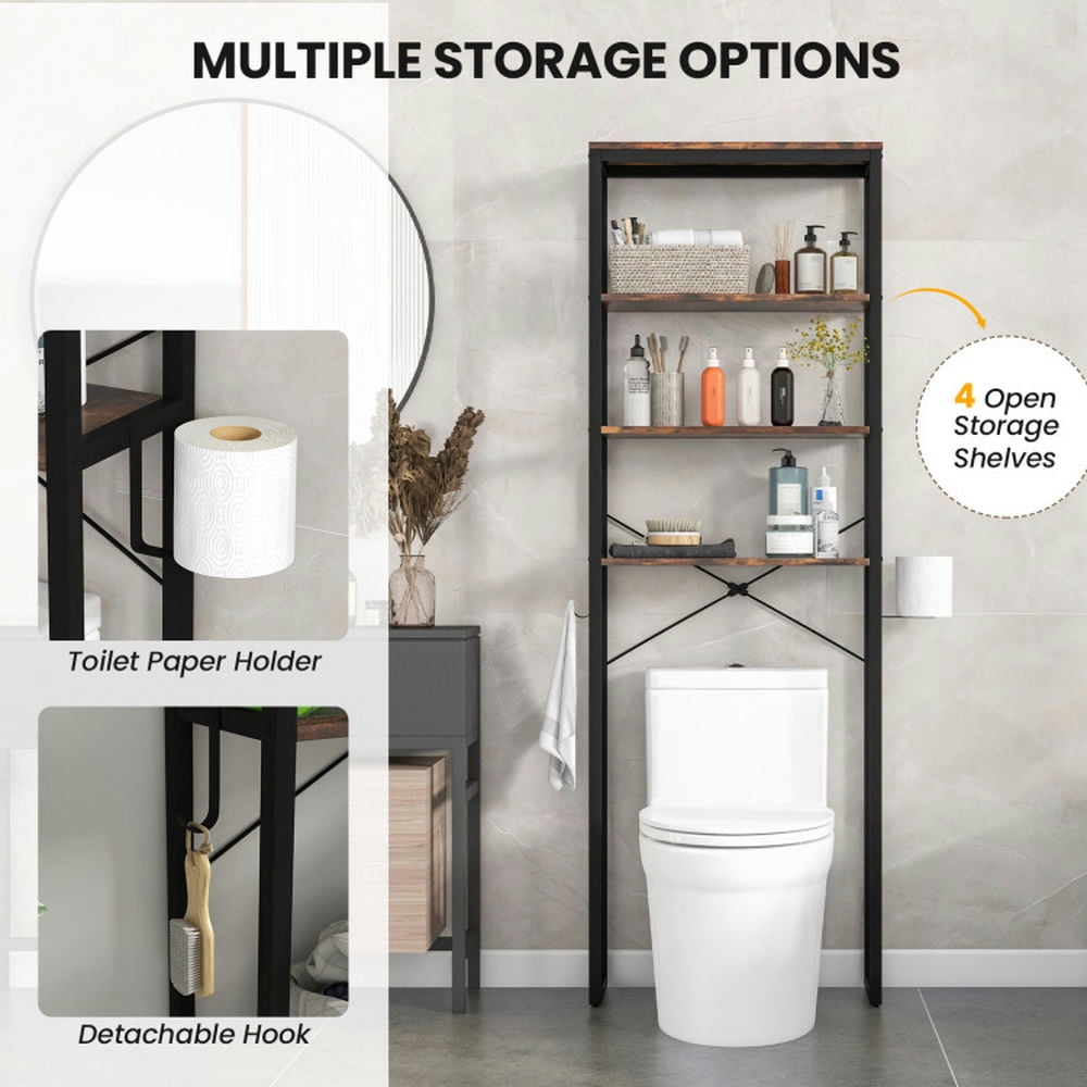 Finihen Toilet Storage Rack, Towel Rack, Towel Holder, 4-Tier Freestanding Over the Toilet Storage Rack, for Bathroom, Rustic Brown