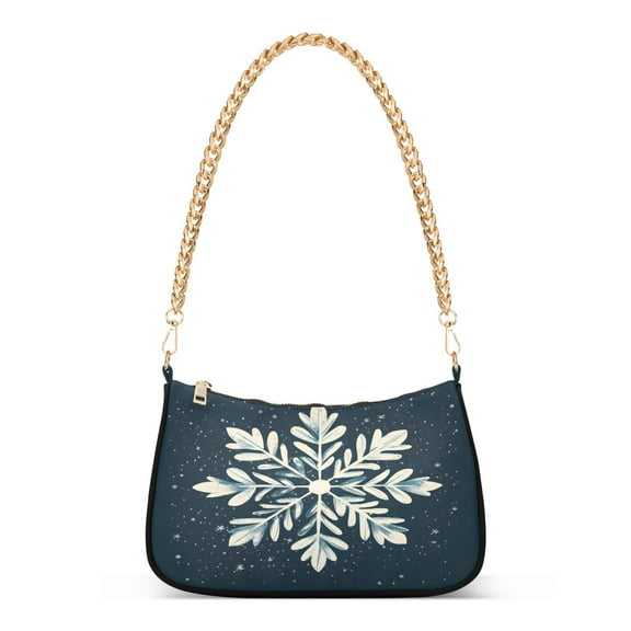 Ryvnso Hand Draw Snowflake Christmas Womens Chain Shoulder Bag Tote Handbags Clutch Hobo Purse with Zipper for Travel