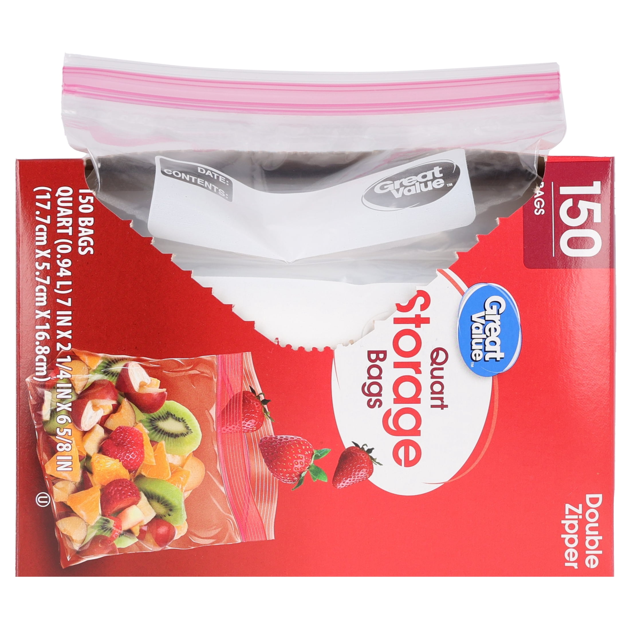 Great Value Double Zipper Quart Storage Bag, 150 Count