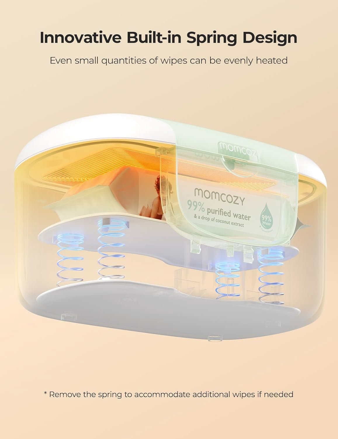 Momcozy New Baby Wipe Warmer, Large Capacity Wipe Dispenser Compatible with 60-80pcs,10-Min Fast Heating,4 Temperature Modes,Innovative Spring Design,Silicone&Top Seals