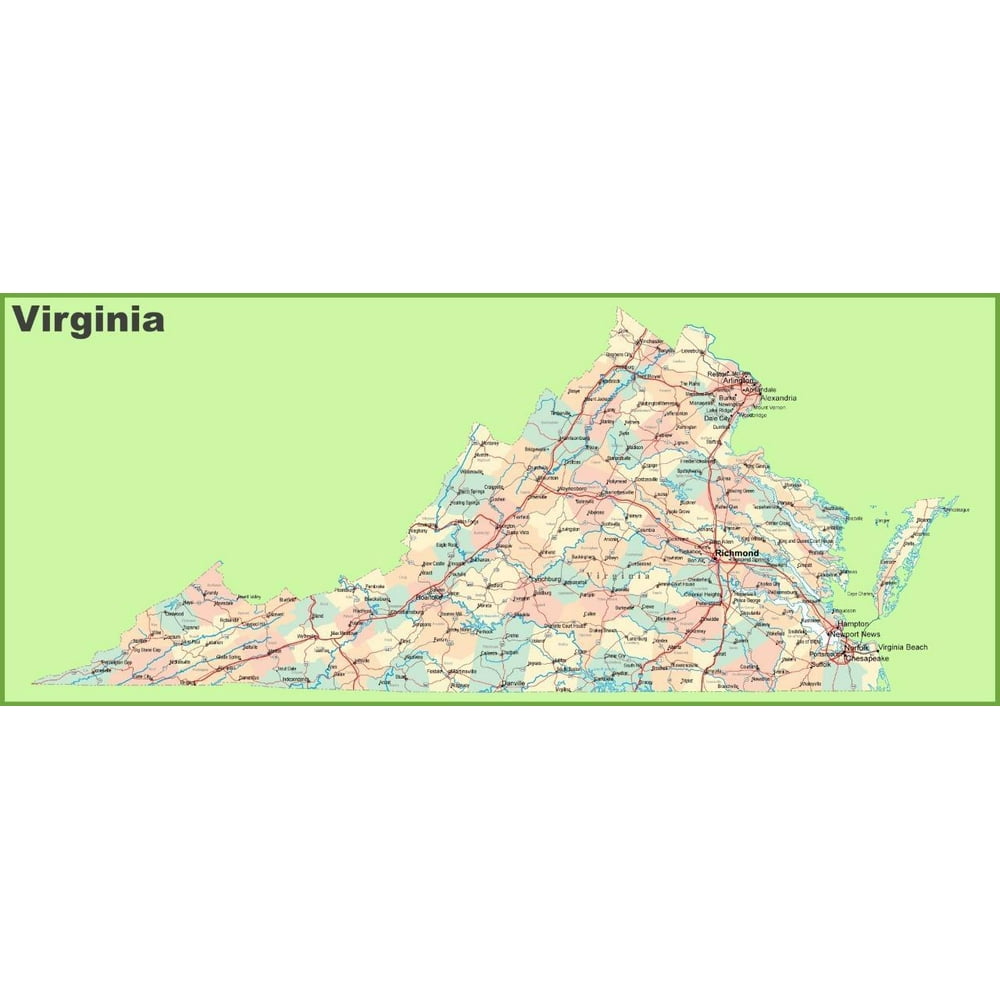 Canvas Print Virginia State Road Map City Highway Stretched Canvas 32 x ...