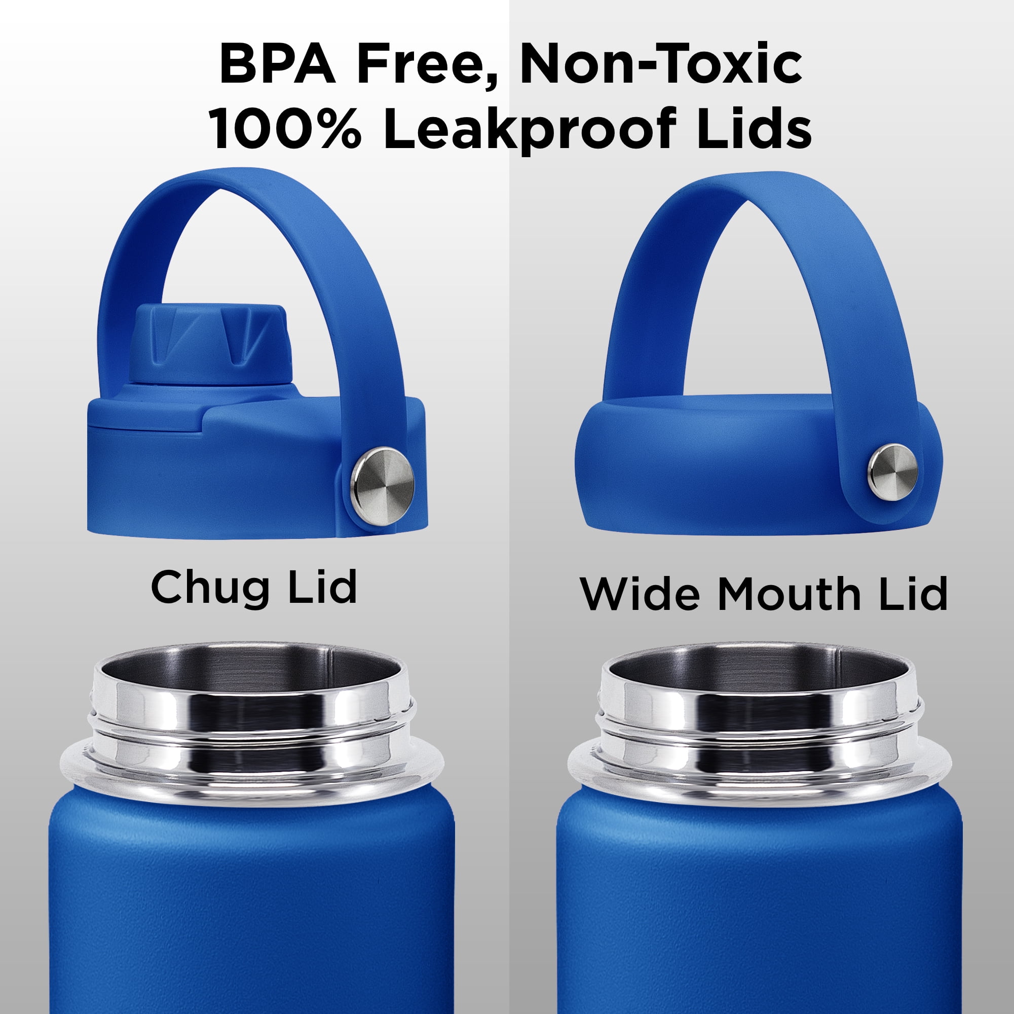 ThermoProof Insulated Stainless Steel Water Bottle 22oz, Leakproof Spout & Chug Lid, Keeps Cold 24H Hot 12H, Reusable Wide Mouth Bottle