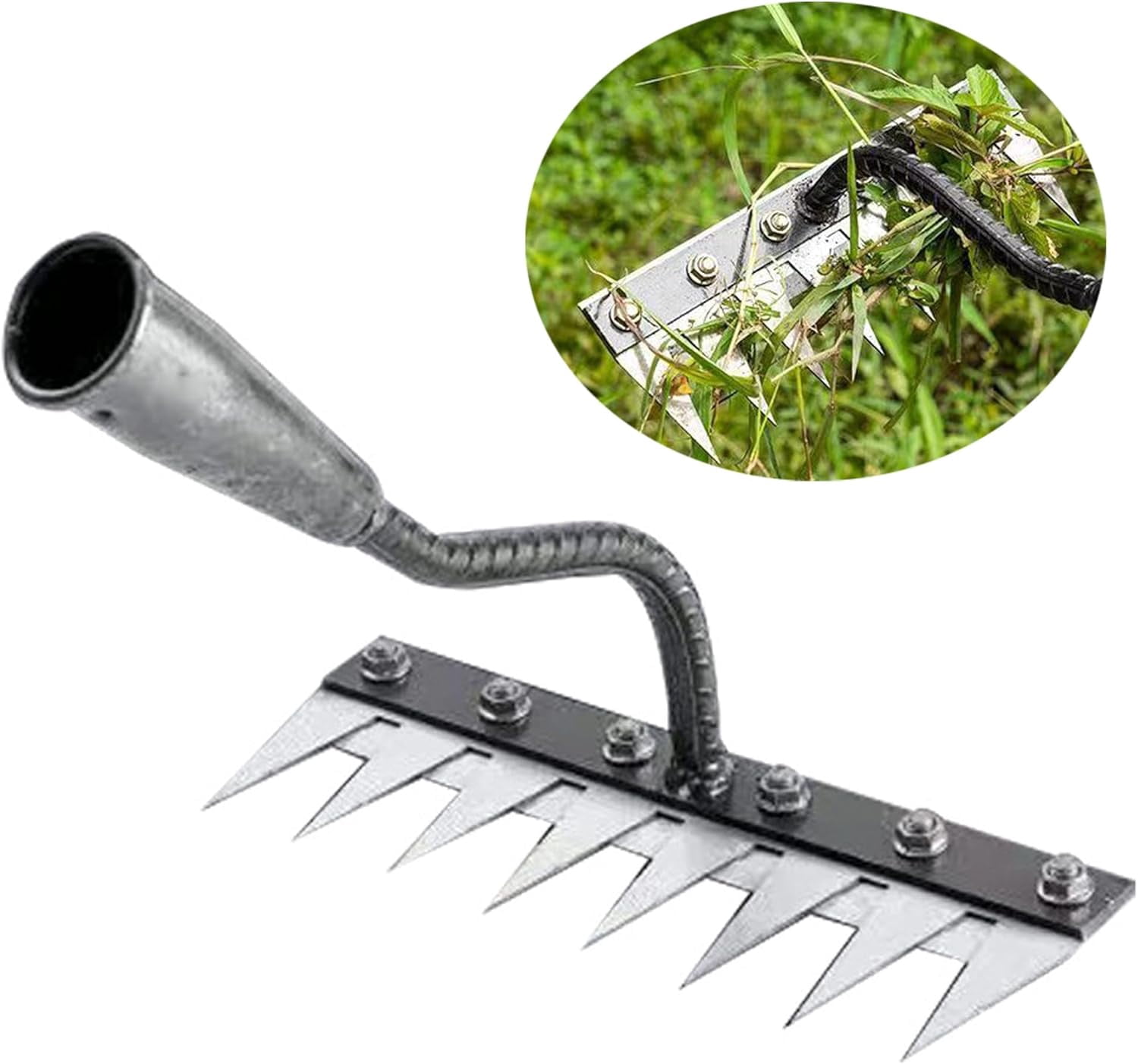 Carbon Steel Garden Hand Rake, 8 Teeth Hand Weed Puller Tool for Gardening and Weeding, Heavy-Duty Garden Weed Puller Tool for Lawn Yard Gardens Farm