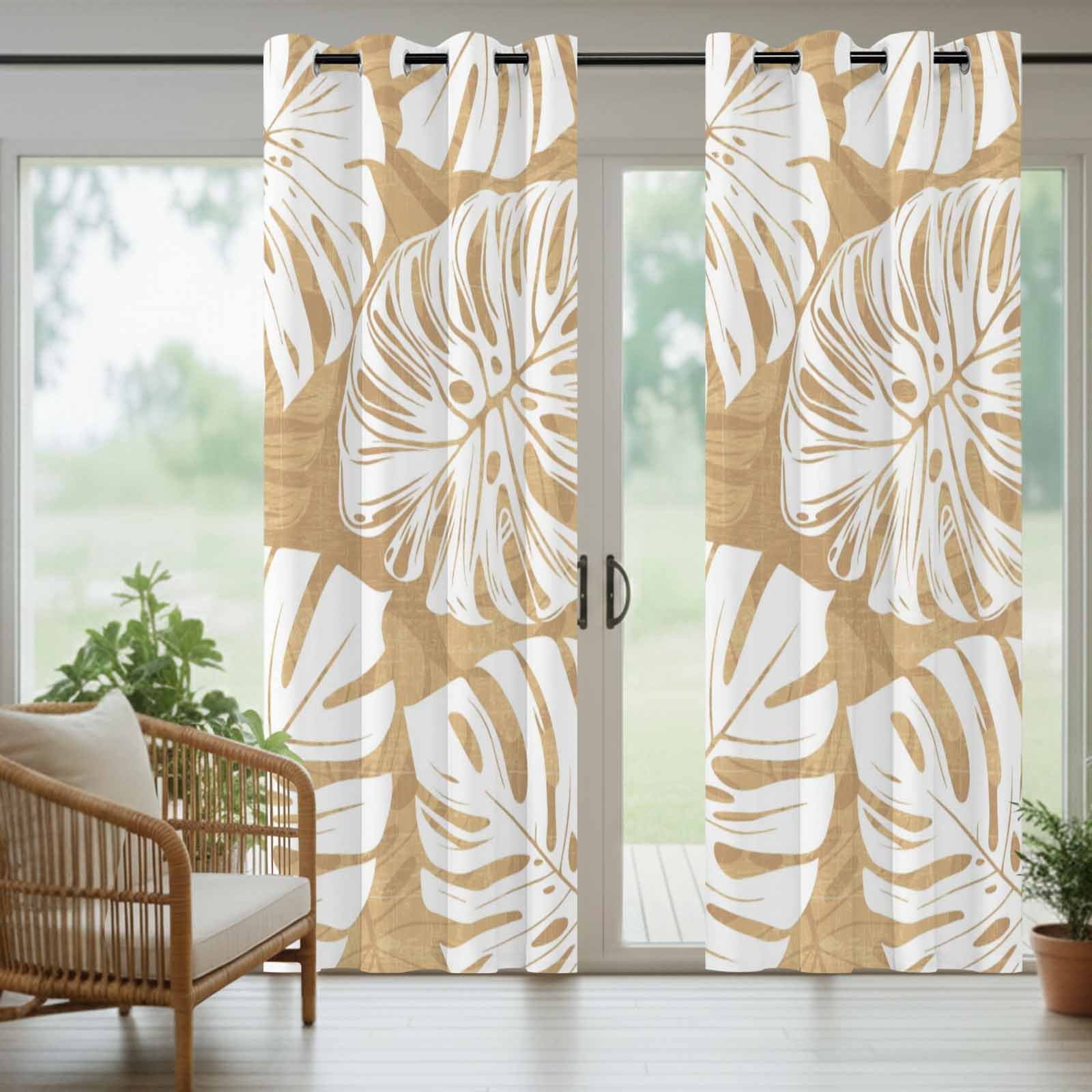 Brown Leaf Outdoor Curtains for Patio, Tropical Country Watercolor Jungle Botanical Leaves Sunshade Privacy Drapes Grommet Waterproof Outside Curtains for Porch/Cabana/Balcony 54"x 108", 1 Panel