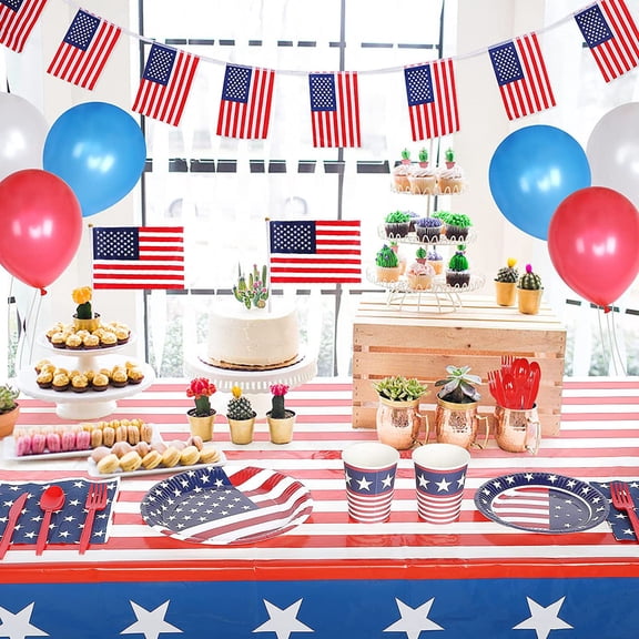 HengDidi Independence Day Party Tableware Set - 96 Piece Red White Blue Disposable Plates Cups Napkins for 4th of July Memorial Day Outdoor Celebration