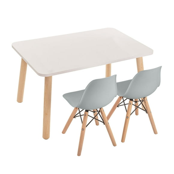 Mesa Rectangular Melamina Duduk con 2 Sillas Eames Gris