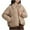 Khaki, variant on Sokhug Women's Quilted Thick Jackets Puffy Solid Long Sleeved Loose Turndown Collar Winter Short Cotton Padded Coat