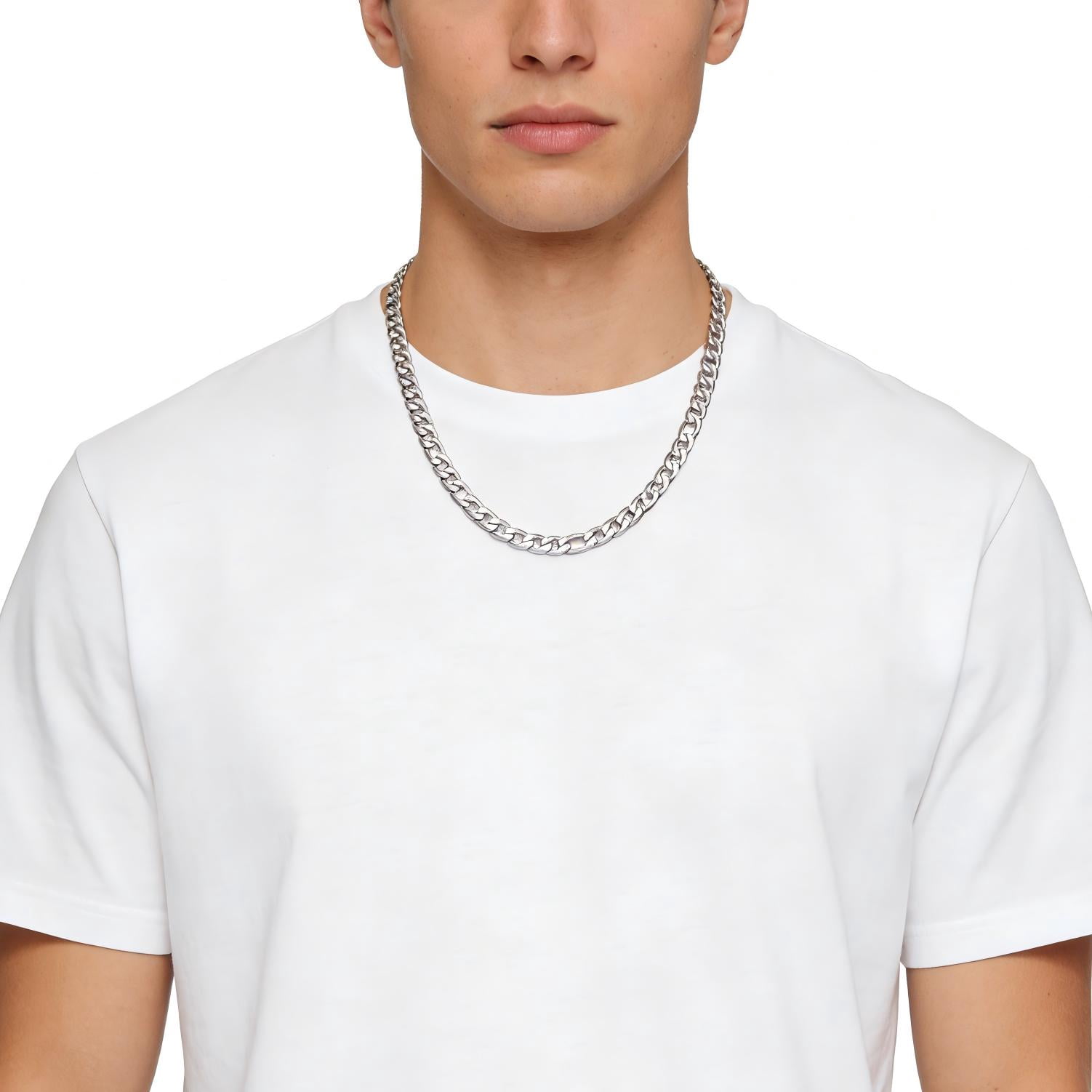 Iron Saints Men Diamond Cut Figaro Link Necklace, Stainless Steel, Men Chain Steel Necklaces