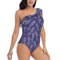 thumbnail image 3 of Pofeuu Lavender Flowers Print Women's One Piece Swimsuits One Shoulder Swimwear Asymmetric Ruffle Monokinis Bathing Suits-Medium, 3 of 6