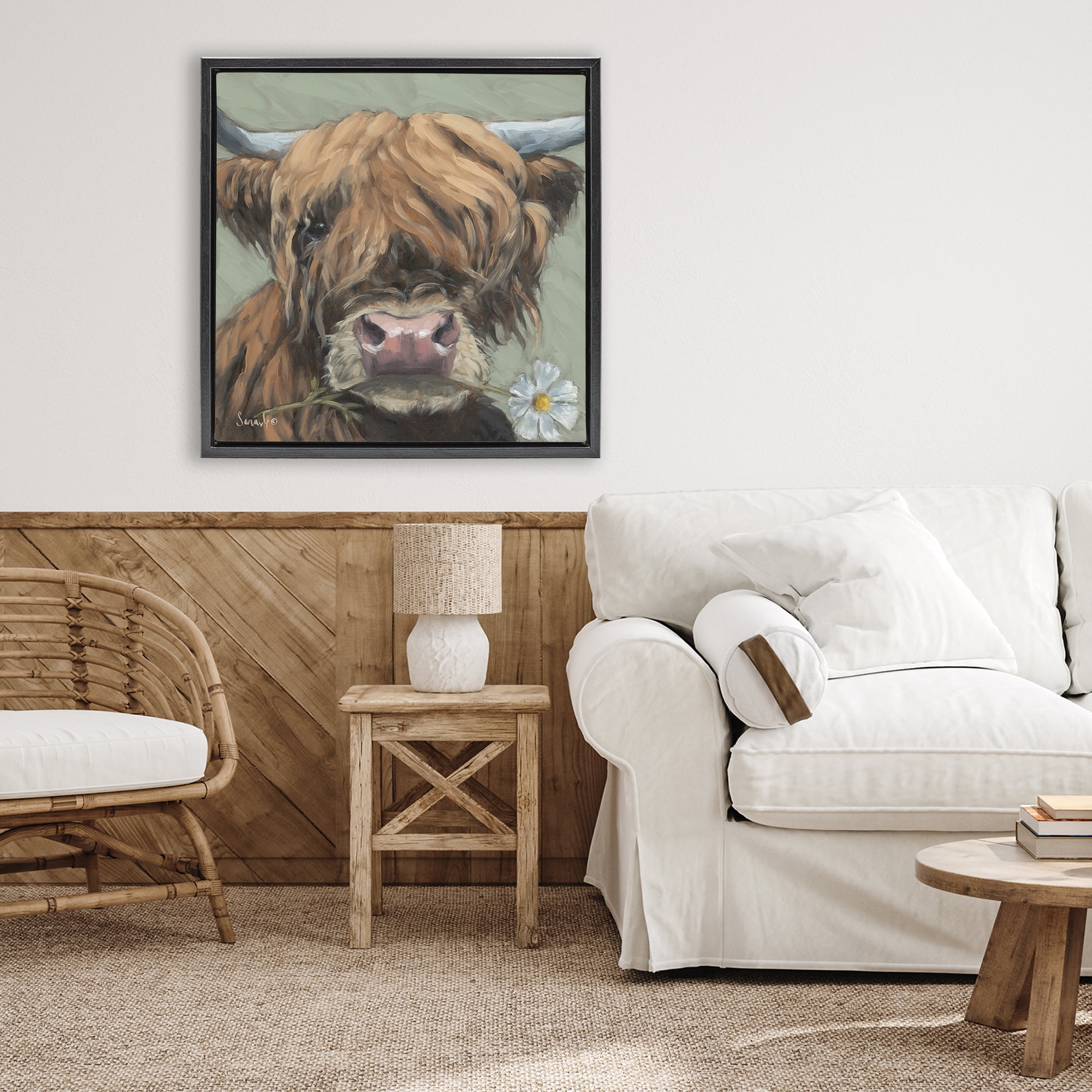 Stupell Industries Blossom Babe Cattle Black Framed Floater Canvas Wall Art, design by Sara G. Designs