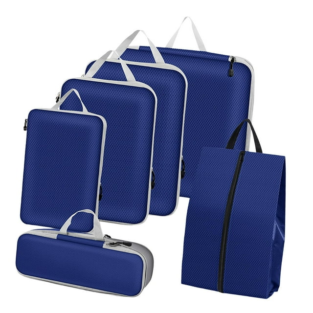 Organizador de almacenamiento de viaje de 6 piezas, cubos de embalaje para maletas, ahorro de espacio, con cremallera, bolsas organizadoras de equipaj azul