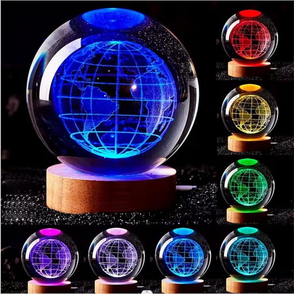 Veilleuse Led Galaxie Boule de Cristal Lampe de Table pour Chambre d'Enfants Bureau, Boule de Cristal Galaxie 3d Lumière de Nuit, Lumière de Nuit Led Usb, Boule de Verre de 2,4 Pouces & Base en Bois, Lot de 1