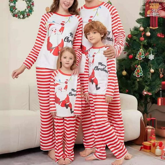 SILVERCELL Christmas Long Sleeve Pants Family Pajamas Santa Claus Pattern Cotton Warm Leisure Wear