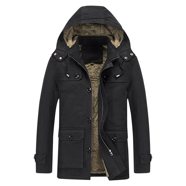 WRKEKC Men's Heavyweight Winter Coat Detachable Hood Insulated Parka with Multiple Pockets for Extreme Cold Weather Urban Warmth Black XL