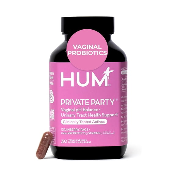 HUM Private Party Probioticos 30 capsulas suplemento con lactobacillus y arandano sabor arandano