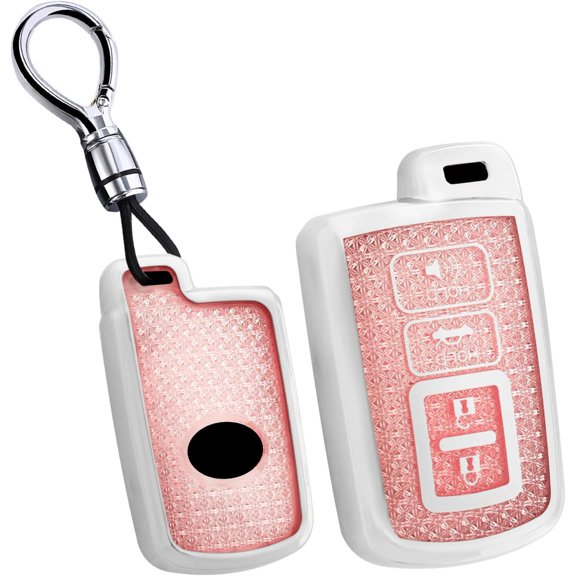 Key Fob Cover Compatible with Toyota Avalon Camry Corolla Highlander RAV4 2018-2024 4 Button Keychain Case Holder Protector,bullet keychian-Pink