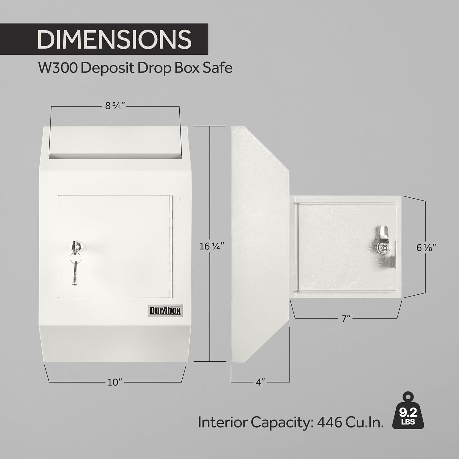 Drop Box Deposit Safe 10 x 4 x 16” Heavy Duty Steel featuring Slim Profile Wall Mailbox featuring Wide Deposit Slot for Letters, Documents Checks and Cash for Home, Office & Commercial (W300) (Gray)