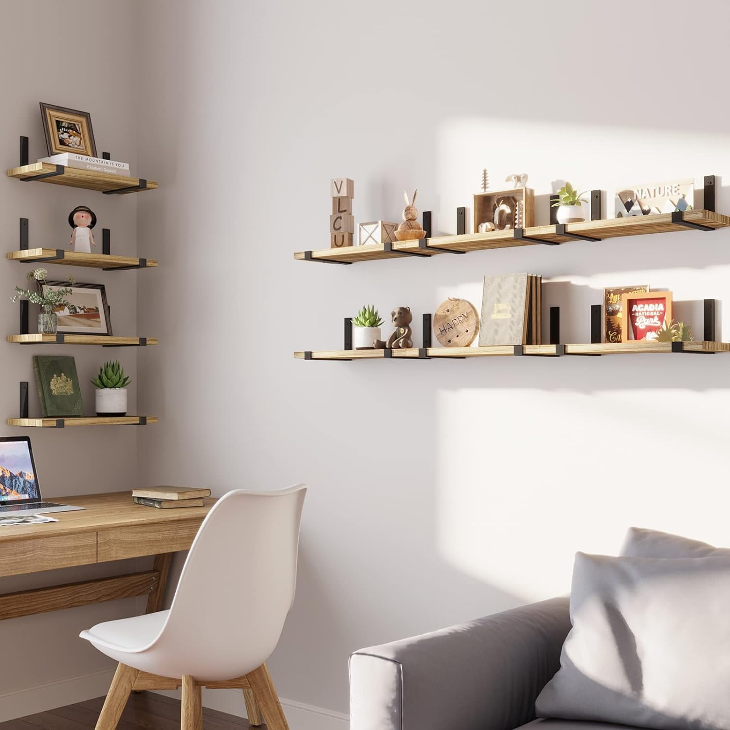 Fairy 10pcs Floating Shelves, Width 4.7 inches Wall Shelves, Home Wood Shelf Wall Mounted, Carbonized Black