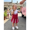 thumbnail image 6 of BemeyourBBs Kids Toddler Girl Soccer Cheerleader Red and White Cheer Team Uniforms for Girls Practice V Neck Tank Top with Pleated Skirt Set Rooter Stage Suit Summer Game Day Cheerleading Costume, 6 of 9