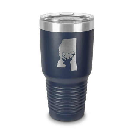

Mississippi Deer State Tumbler 30 oz - Laser Engraved w/ Clear Lid - Stainless Steel - Vacuum Insulated - Double Walled - Travel Mug - buck hunt hunting rifle ms - Navy