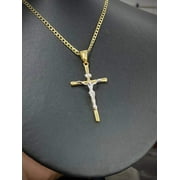 Jesus Necklace 14K Cross Two Tone Curb Chain 24 Gifts Religious Jewelry For Mens Adults