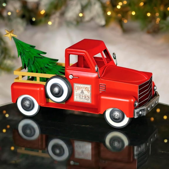 Metal Holiday Truck with a Removable Christmas Tree (Shiny Red)