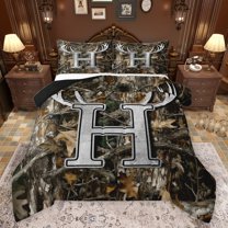 Castle Fairy Letter Monogrammed H Bedding Comforter Set 2pcs Female Men Women,Abstract Woodland Animal Deer Twin Comforter Sets Microfiber,Botanical Tree Branches Leaves Breathable Bedding Set