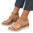 thumbnail image 2 of Domuza Women’s Platform Espadrille Wedge Sandals Comfortable Open Toe Elastic Ankle Strap Slip on Comfy Low Wedge Sandals For Ladies Dressy Summer Shoes Khaki 9（EU-42）, 2 of 4